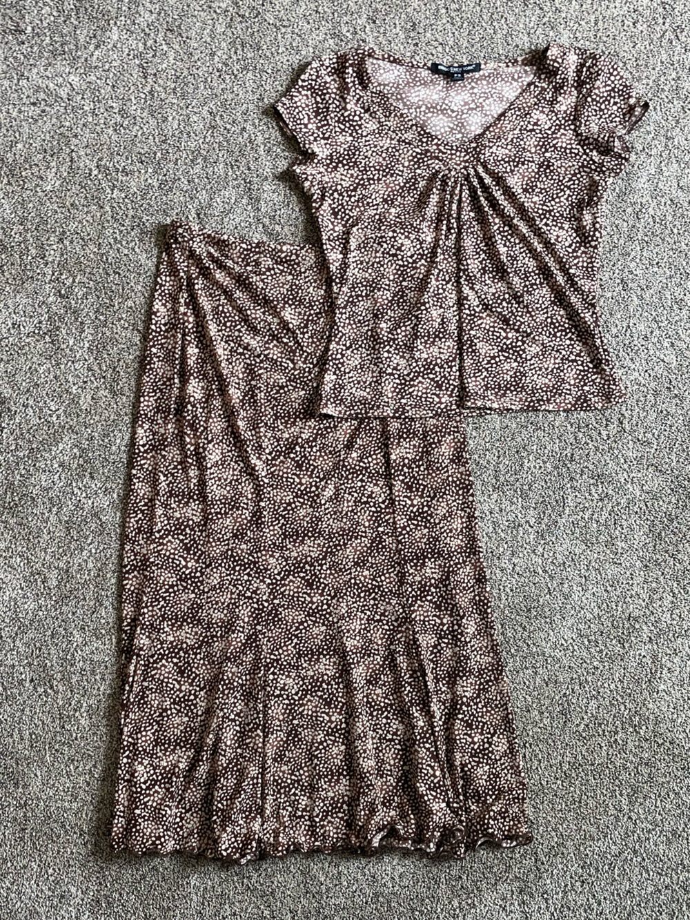 Briggs New York Brown and Cream Printed Maxi Skirt Set